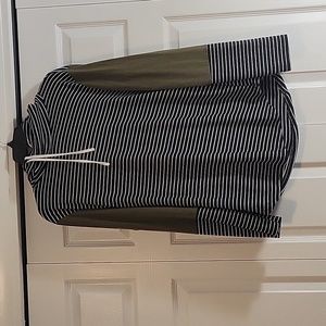 Size large, Women's casual hoodie. Stripe with blocked olive arms